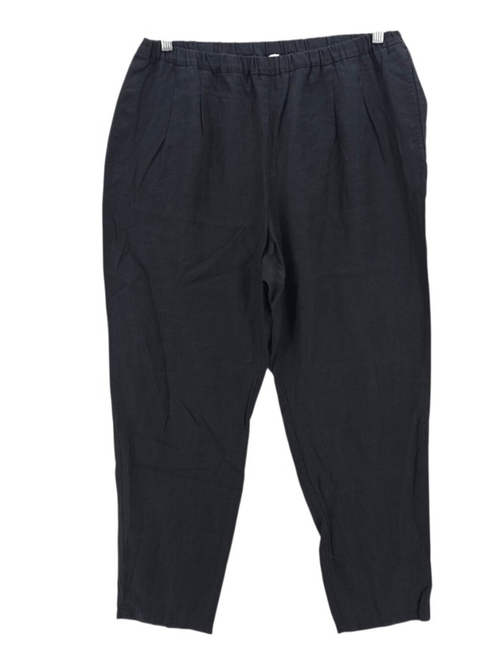 EILEEN FISHER Black 100% Organic Linen Pants Elastic Waist Pleated LARGE
